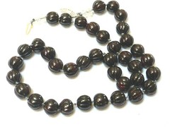 VINTAGE NATURAL CARVED GARNET BEAD NECKLACE, STERLING SILVER CLASP