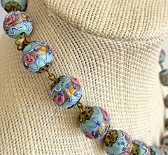 Murano Venetian Wedding Cake Glass Beads 15 Inch Choker Necklace Foil