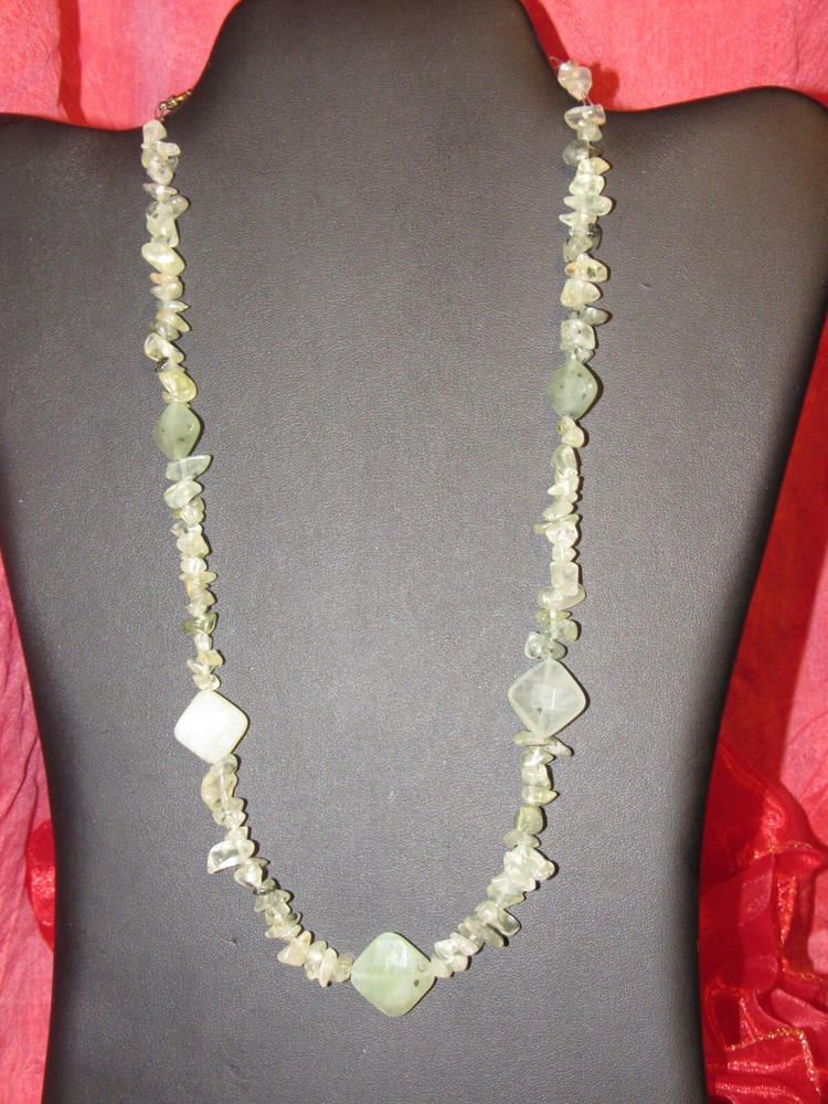 Natural Prehnite Gemstone beaded cabel strung Necklace 20″ L