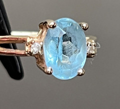 14k Natural Sky Blue Topaz Feather Mineral Inclusions 1960’s 14K Gold Ring 2.51g
