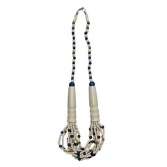 Vintage Multi Strand Beaded Necklace White Green Yellow Red Blue Retro Jewelry