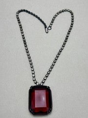 Kenneth Jay Lane Huge Red Glass Pendant Crystal Tennis Chain Necklace KJL