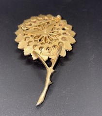 Florenza Brooch Pin Missing One Coral and One Green Rhinestone Vintage Jewelry