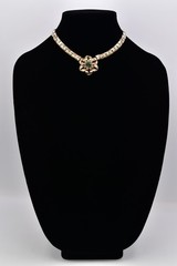 Vintage Flower Collar Choker Necklace Green Rhinestone Crystal Gold Chunky BinBN