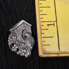 Vintage Birds & Blooms 1997 Pewter Brooch Cottagecore Pin 90s