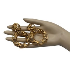 Vintage Les Bernard Large Door Knocker Hoop Open Work Brushed Gold Tone Earrings