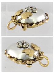 Antique 14Kt Gold – Solid Silver – Natural Pearls – Ruby Locket Pendant