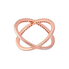 Rose Gold Tone Cubic Zirconia X-Band Ring | Vintage Sterling Silver | Size 5.25