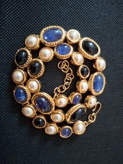 Spectacular Vintage Monet Adjust. Choker Peal Faux Black Jade Tanzanite Saphire