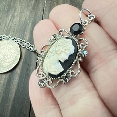Cameo Necklace Rhinestone Vintage Style Woman Jewelry – Please Read