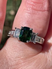 Vintage GIA 2.46ctw Natural Green Cushion Cut Tsavorite Diamond Platinum Ring