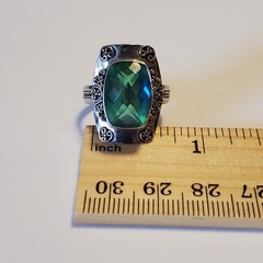 Vtg Sterling Silver & Caribbean Blue Green Quartz Ring Ornate Artisan Boho Sz 9