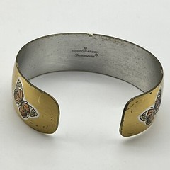 Reed Barton Damascene Butterfly Cuff Bracelet Gold Tone Etched Metal Signed