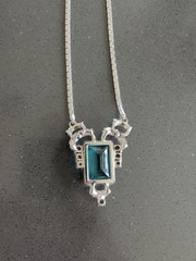 Vintage Teal Blue Glass Rinestone Set Silver Tone Estate Jewelry R123