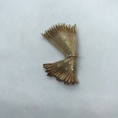 Vintage Estate Bow Pin Brooch Rhinestone Textured Gold Tone decco inspired