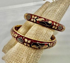 Vikki Carr Pair of Red Enamel Bangle Bracelets Certificate Of Authenticity