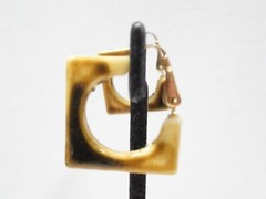 Brown Yellow Marbled Square Vintage Clip On Earrings Plastic Hong Kong