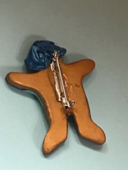 Handmade Blue Polymer Clay Boy w Hearts all Over & Round Wire Rim Glasses Pin