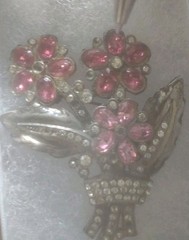 Vtg KC Brooch Silver, Pink & Rhinestone