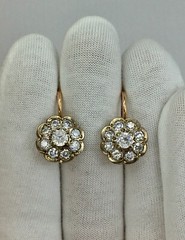 Vintage Original Rose & White Gold Cubic Zirconia Earrings 585 14K 7.36 g. 1990s