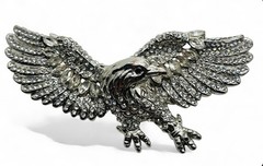 Vintage 80’s Chunky Glass Rhinestone Figural Eagle Brooch Pendant Military Style