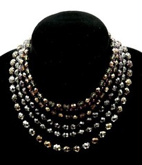 VTG Multi Strand GOLD FUMED Brown CRYSTAL NECKLACE Rhinestone Hook Clasp 1969