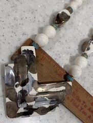 Vtg Japan Long Chunky Hand Painted Ceramic & Beaded Necklace & Earrings Set