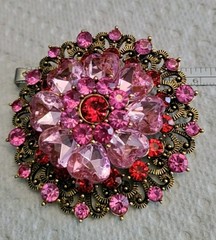 Pink & Red Gold Tone Flower Brooch 2.25″ Diameter