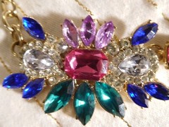 Vintage Very Colorful Glass/Rhine Chocker w/Adjustable Length Necklace ~ 21 inch