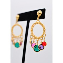 Vintage Crystal Dangle Earrings Lucite Open Bezel Multi-Color Gold NOS BinA16