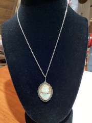 Antique Cameo Necklace 800 Silver Frame With Marcasite Stones Missing One Stone