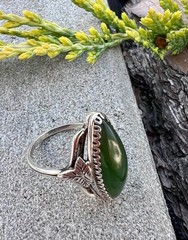 Jewelry 1970s vintage silver 875 ring green old Russian gemstone nephritis jade