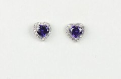 14k Solid White Gold Halo Heart Stud Earrings