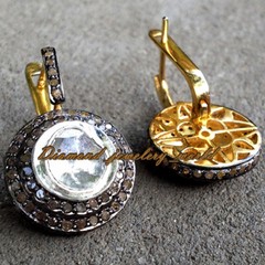 3.05ctw Genuine Old Mine Rose Antique Cut Diamond Estate Silver Earring Jewelry