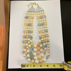 Hong Kong 5 Strand Necklace & Earrings Pastel Yellow Green Peach Blue Pink White