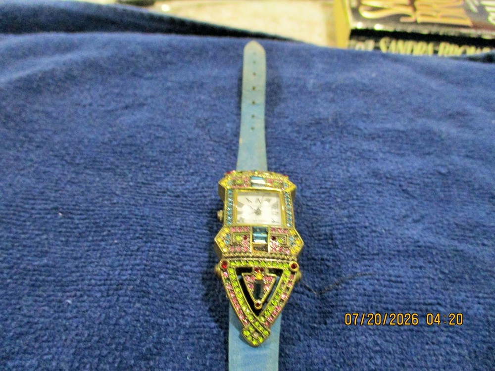 Vintage Heidi Daus Art Deco Style Swarovski Crystal Bronze Tone Quartz Watch