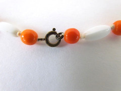 Vintage Glass Bead Mod Necklace 60’s White Orange XX Long 28 in