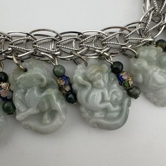 Vintage Chinese Carved Jade Bracelet Sterling Silver 12 Zodiac Animals RARE