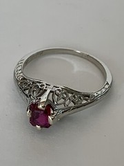 Art Deco Belais 18k White Gold Filigree Ring w/ Ruby – Appraised $2,650