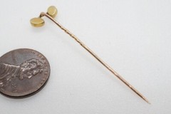 ANTIQUE GEORGIAN 15K GOLD TURQUOISE & PEARL JOINED HEARTS STICKPIN c1800