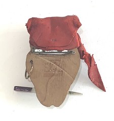 Vintage Wood Leather & Lucite Pirate Head Pin