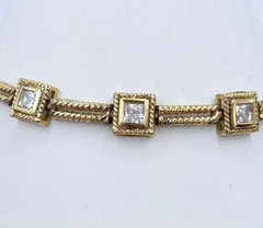 Vintage Gold Vermeil 925 Silver CZ Rope Link Panel Geometric Tennis Bracelet