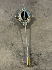 Vintage Emmons Mesh Tassel Hat Stick Pin Silver Tone and Vintage Black stone pin