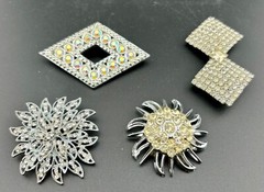 Lot of Four Vintage Clear Rhinestone Brooches and Dress Clip NK