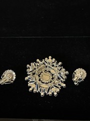 JULIANA D&E Delizza Elster Blue MARGARITA Rivoli Rhinestone Brooch Earring 3″