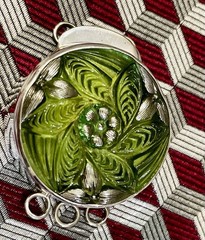 Vtg STERLING 925 3-strand Czech Button BOX CLASP ~ AVACADO MOSSY GREEN
