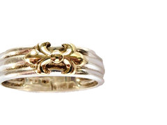 VINTAGE STAMPED 10K YG & STERLING SILVER FLUER DES LIS BAND RING SIZE 9.75 RING