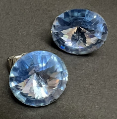 Vtg Weiss sky Blue Rivoli Rhinestone Silver-tone Earrings Clip On Round Bling!