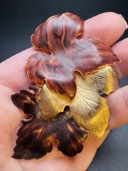 Vintage Enamel Leaf Brooch Gold Tone Autumn Botanical Statement Pin