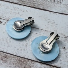 Vintage Clip On Earrings Sky Blue Circle Just Under 1″ – Loose Clips